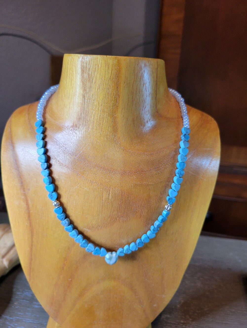 Turquoise Bead Heart Necklace - Women's Jewelry